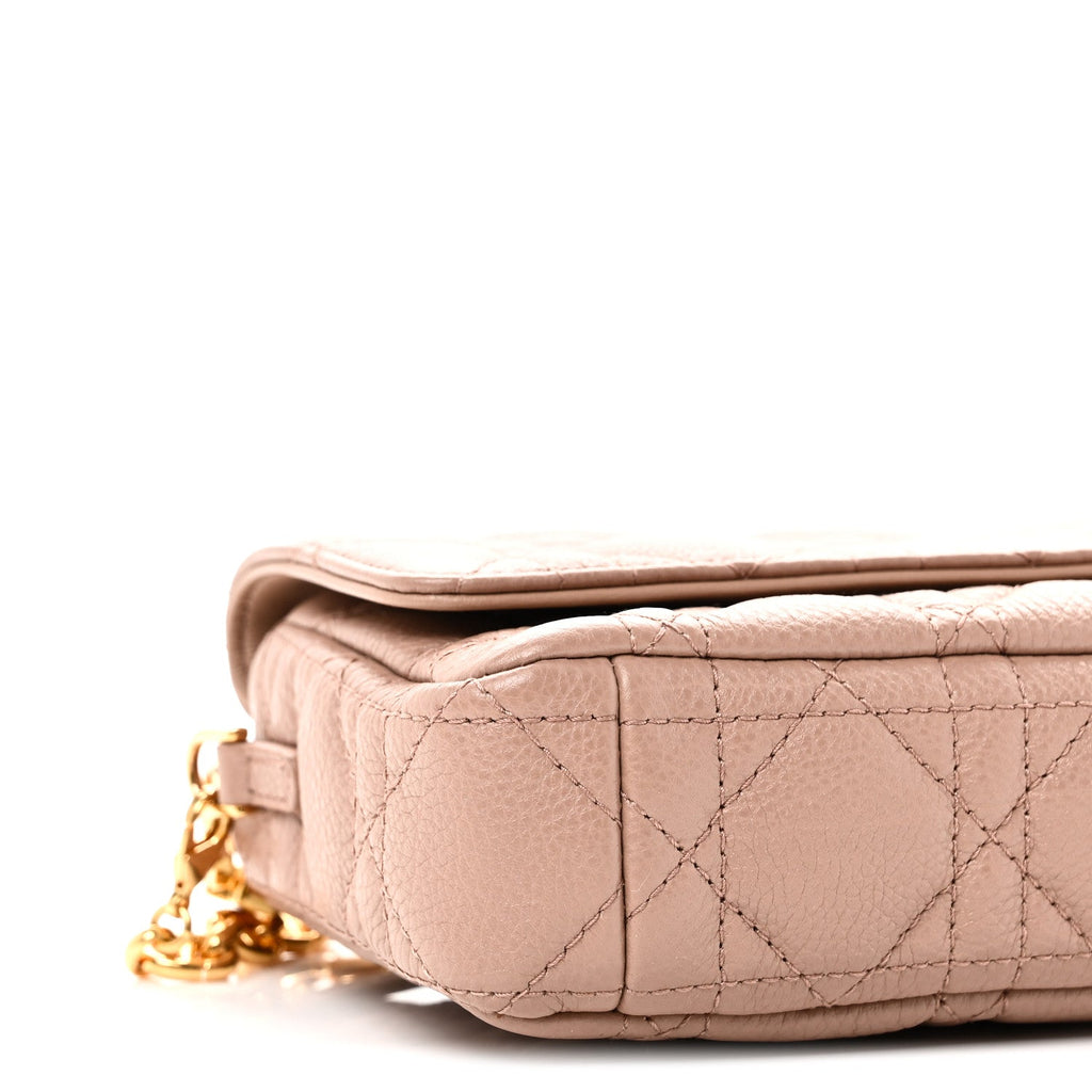 Christian Dior Supple Calfskin Cannage Caro Pouch with Chain Rose Des Vents