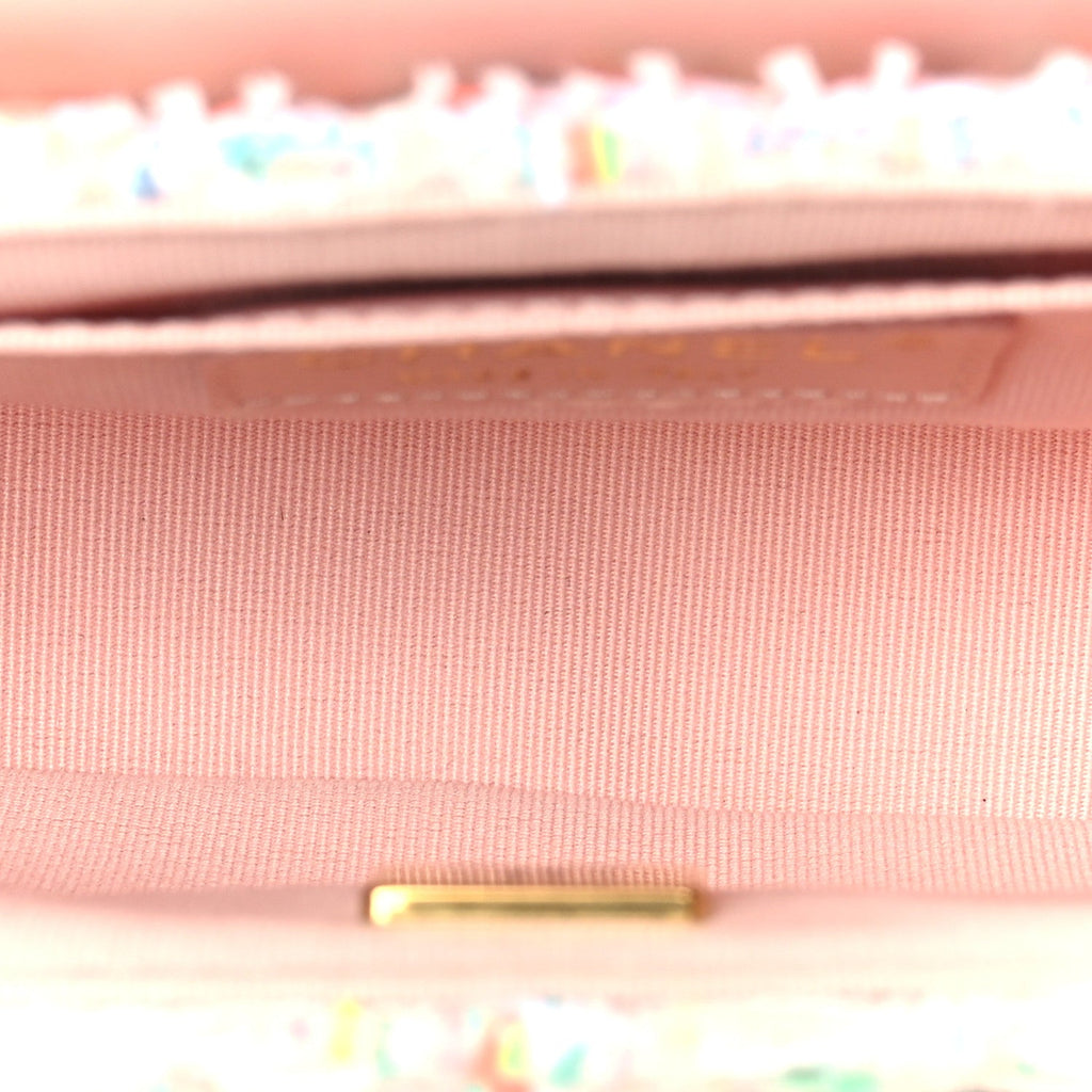 Chanel Tweed Quilted Baywatch Top Handle Flap Light Pink Green Orange Purple