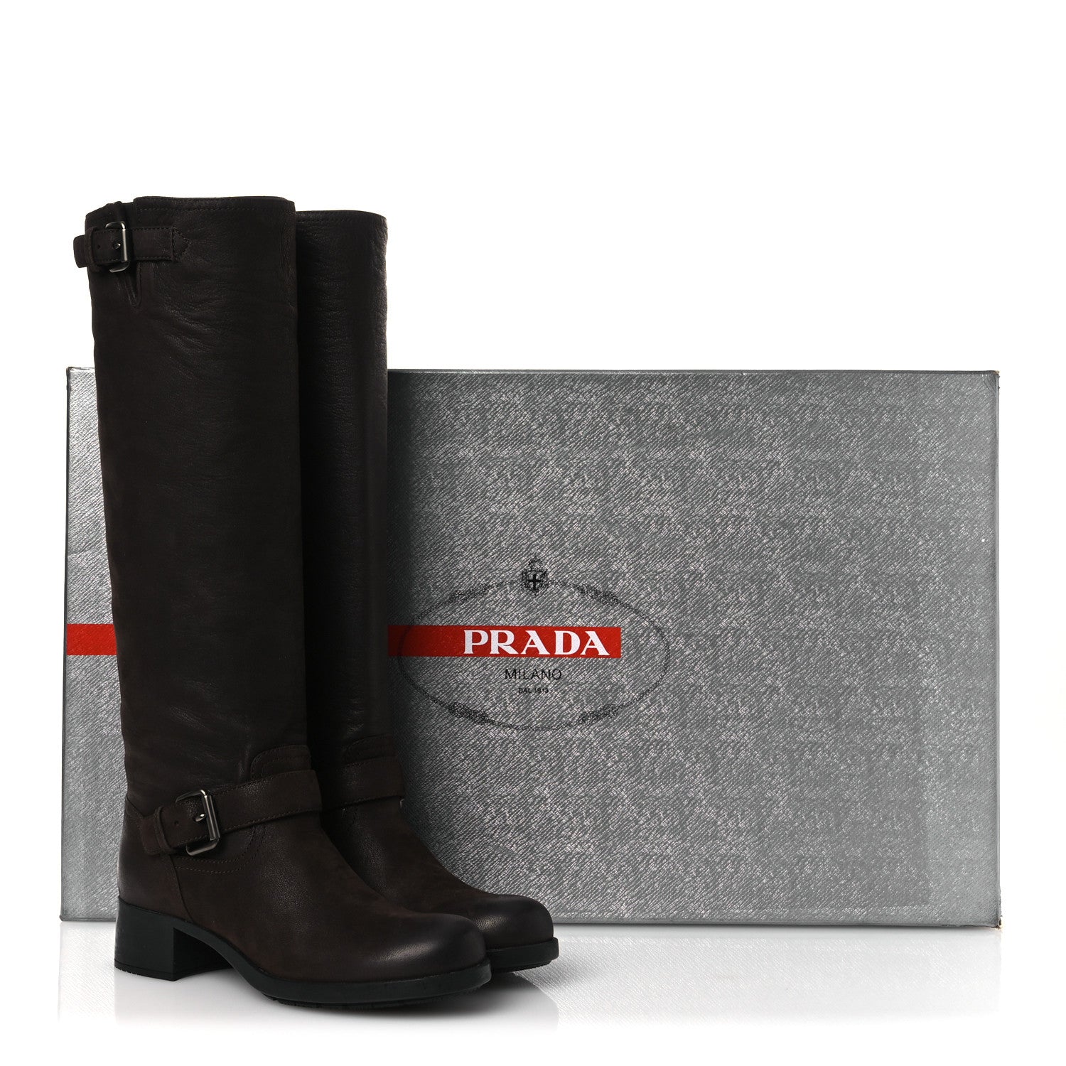 Prada Capra Antic Donna Tall Riding Boots 37 Ebano