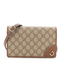 Gucci GG Supreme Monogram Textured Calfskin Emblem Super Mini Shoulder Bag Beige Dark Brown