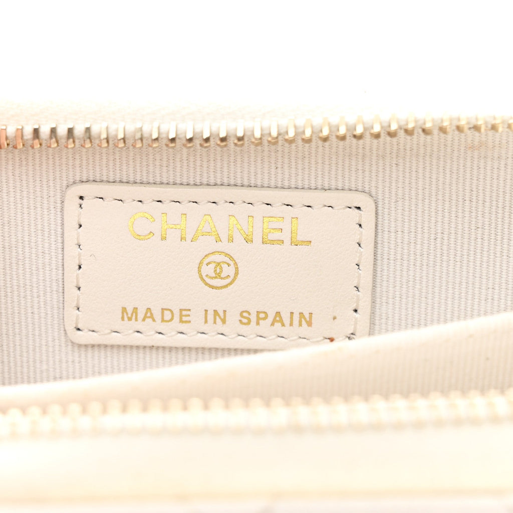 Caviar Enamel Coco Casino Quilted Zip Coin Purse White