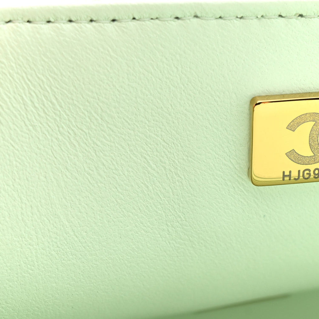 Chanel Lambskin Quilted Mini Rectangular Flap Light Green
