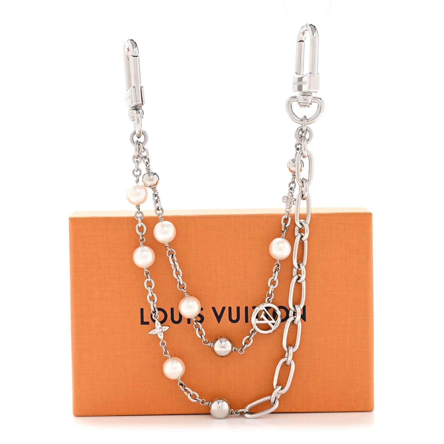 Louis Vuitton Metal Pearl Chain Midnight Bag Charm Silver