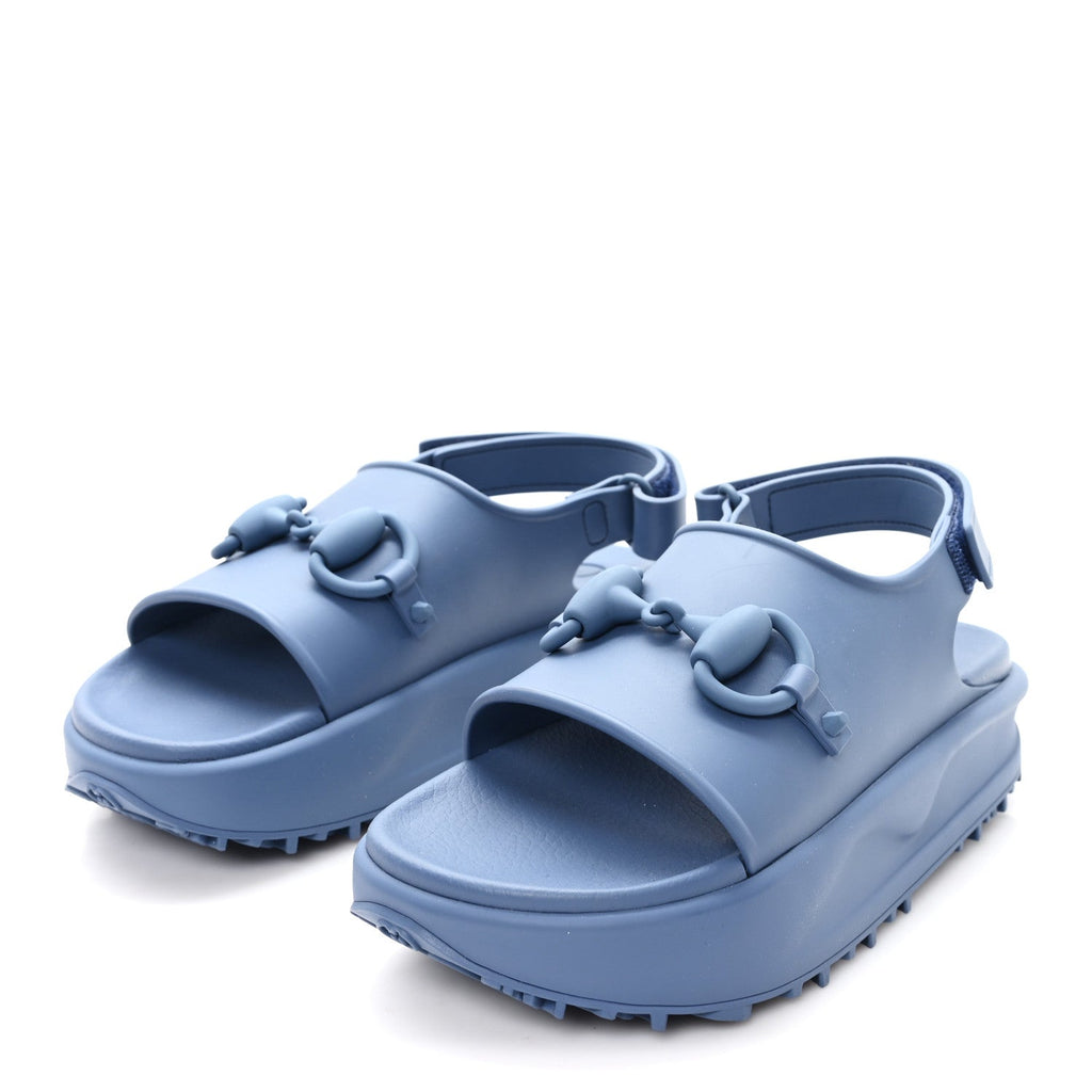 Gucci Soft Rubber Horsebit Mens Platform Slingback Sandals 5 Washed Indigo