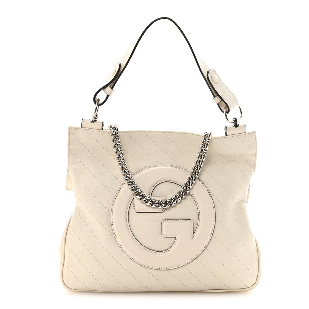 Gucci Sakai Be Green Calfskin Diagonal Stitched Small Blondie Tote Mystic White
