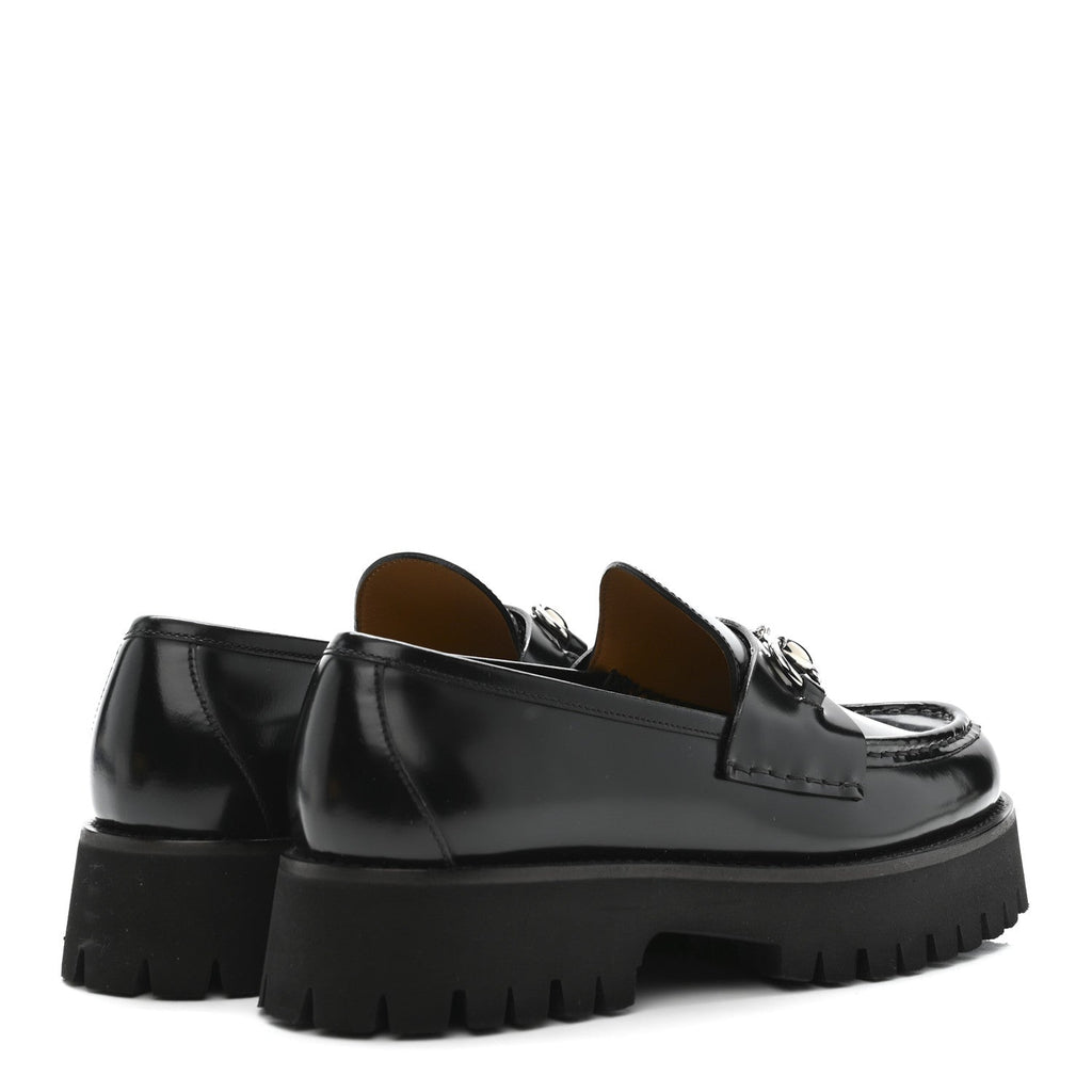 Gucci Cordovan Lux Womens Horsebit 45mm Platform Loafers 39.5 Black