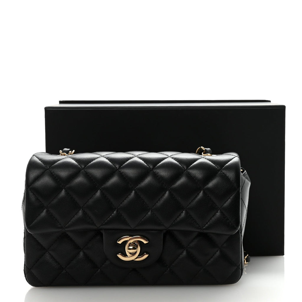 Chanel Lambskin Quilted Mini Rectangular Flap Black