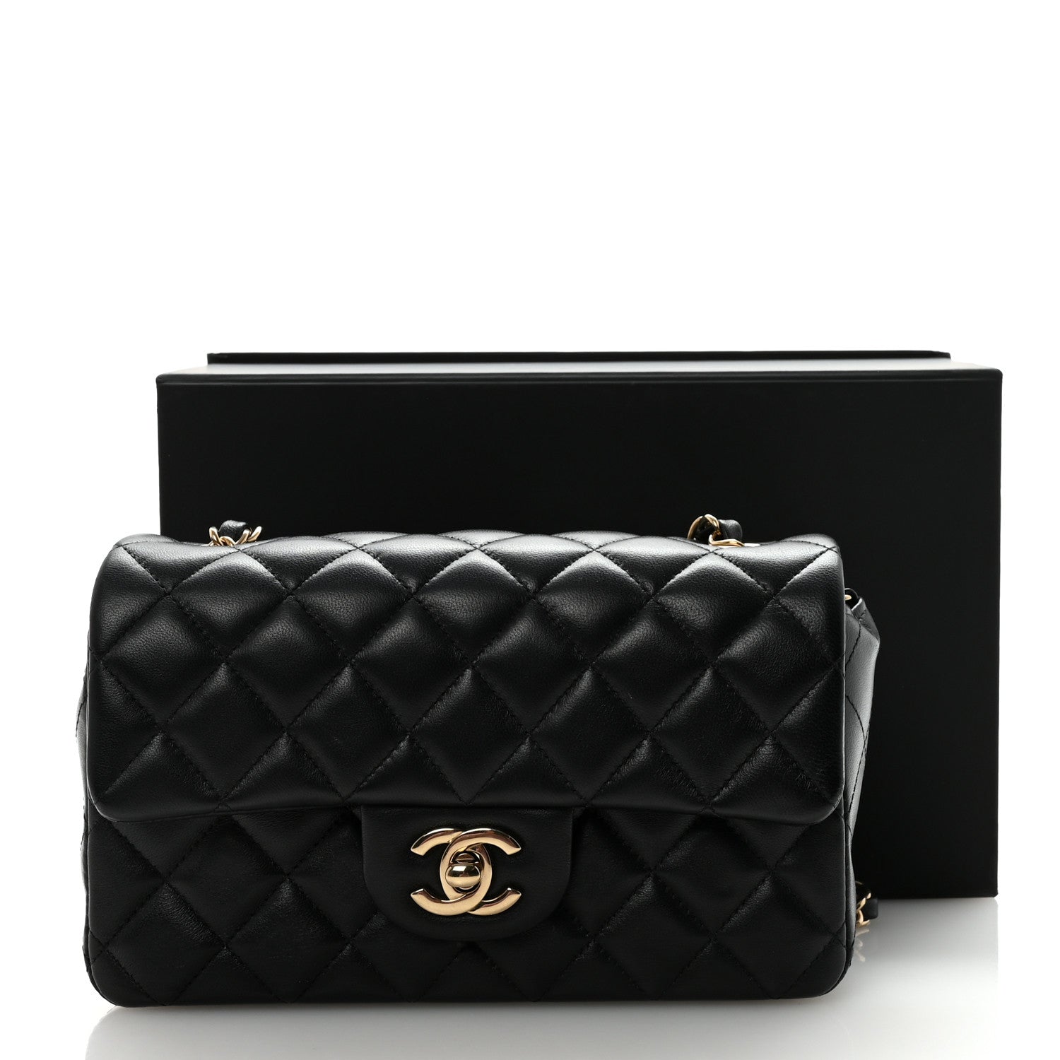Chanel Lambskin Quilted Mini Rectangular Flap Black