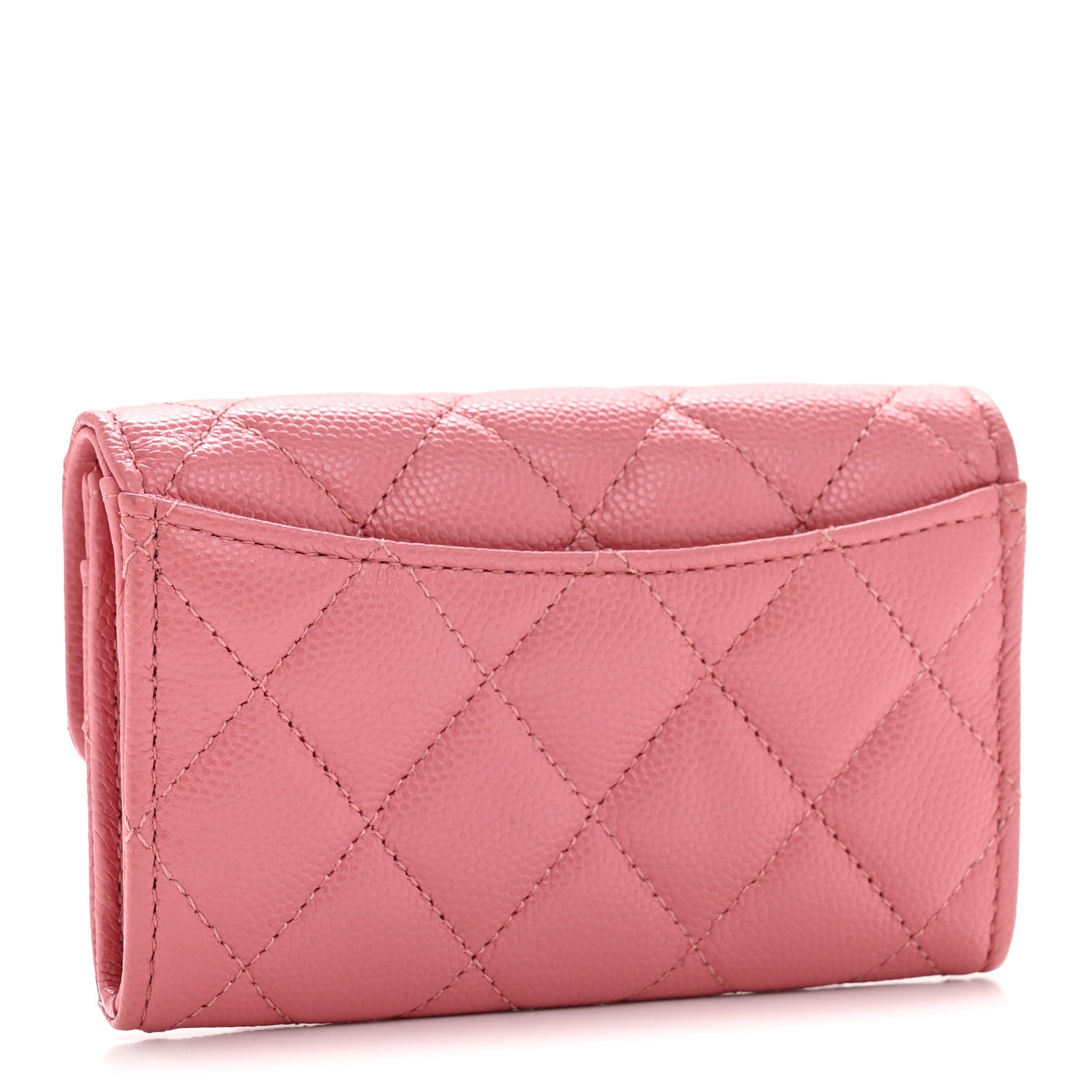 Caviar Quilted Flap Card Holder Wallet Pink
