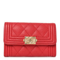 Caviar Quilted Boy Flap Card Holder Wallet Red