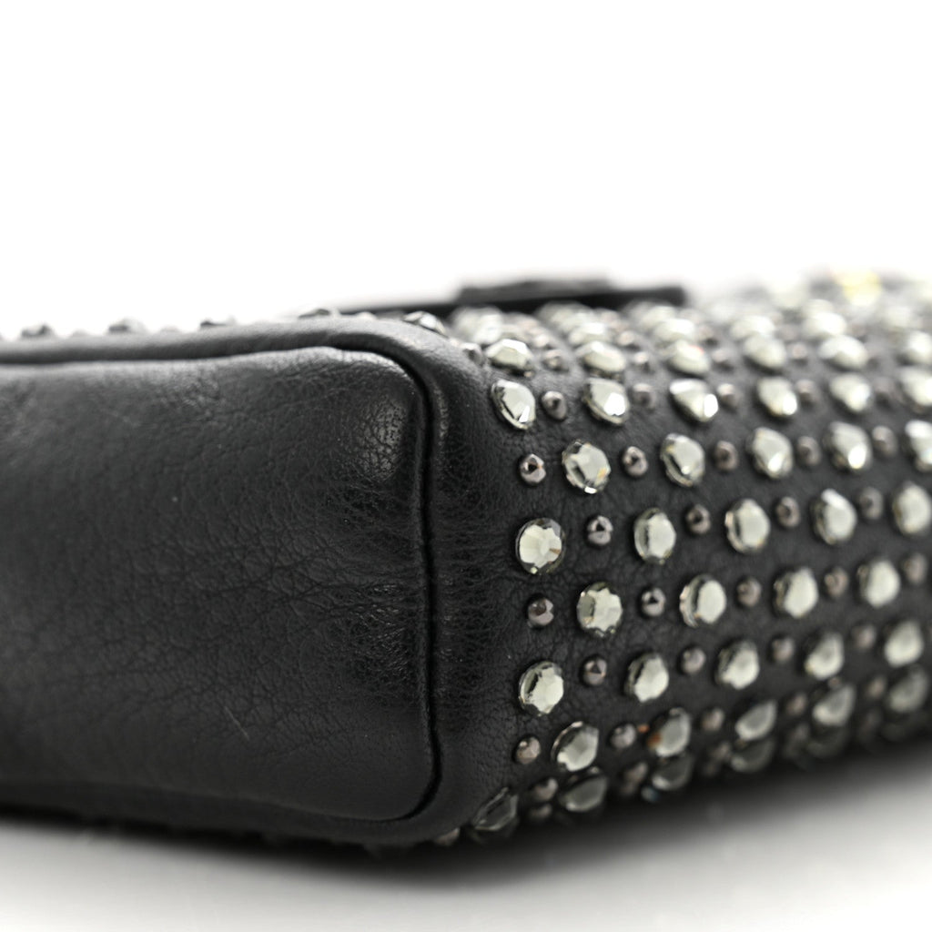 Chanel Calfskin Strass Studded Mini Phone Holder Clutch Black
