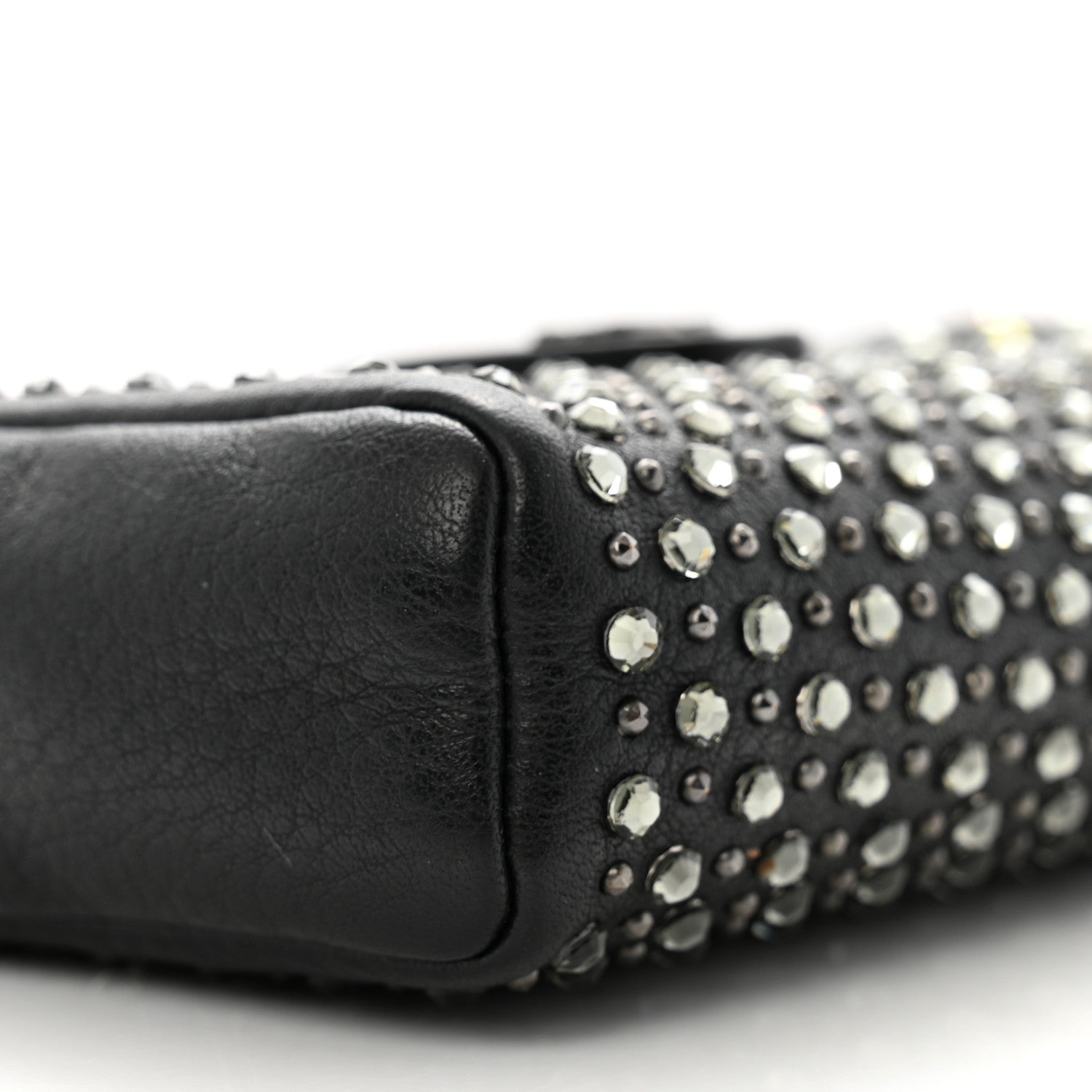 Chanel Calfskin Strass Studded Mini Phone Holder Clutch Black