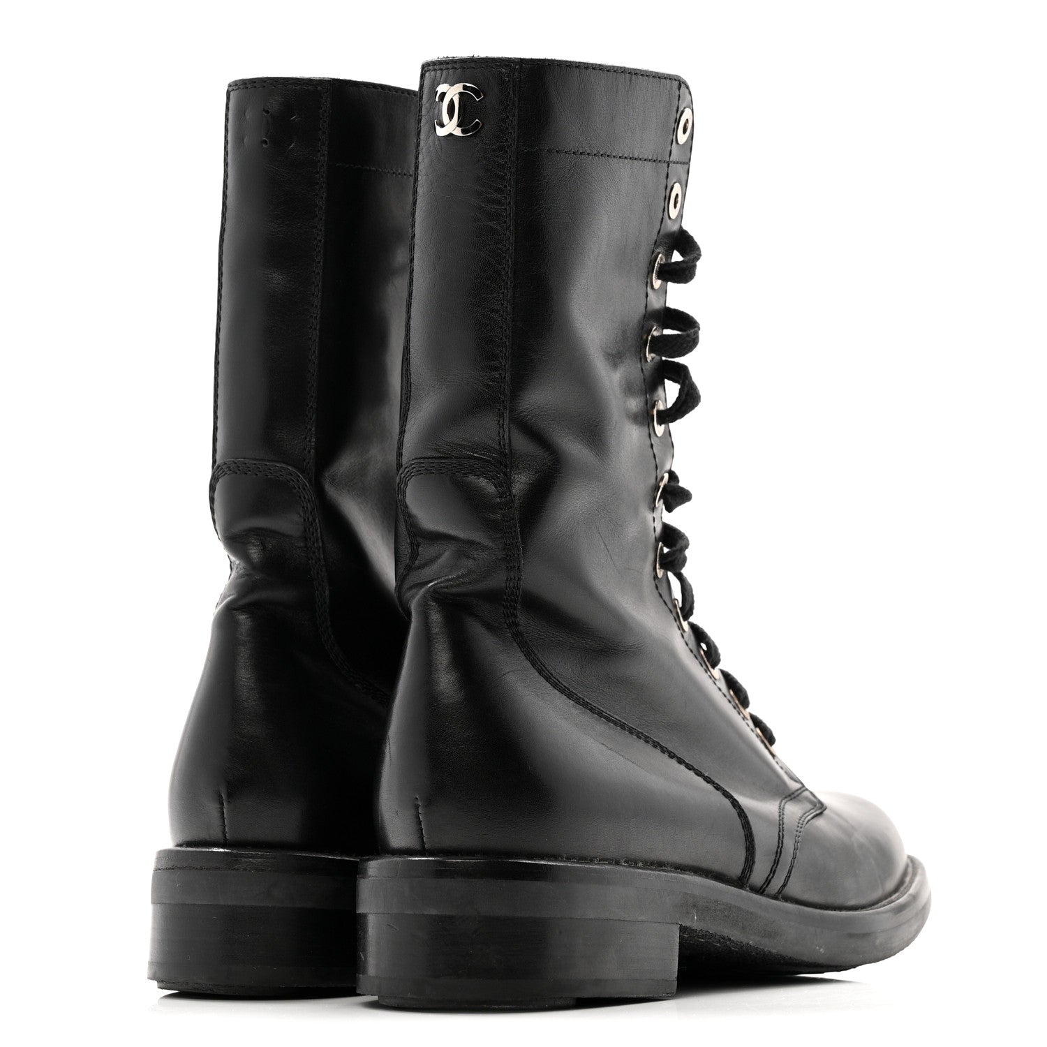 Calfskin Lace Up Combat Boots  39.5 Black