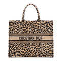 Christian Dior Canvas Mizza Embroidered Large Leopard Book Tote Beige