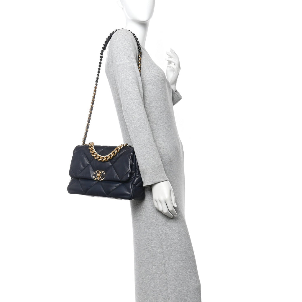 Chanel Goatskin Quilted Large Chanel 19 Flap Navy Blue