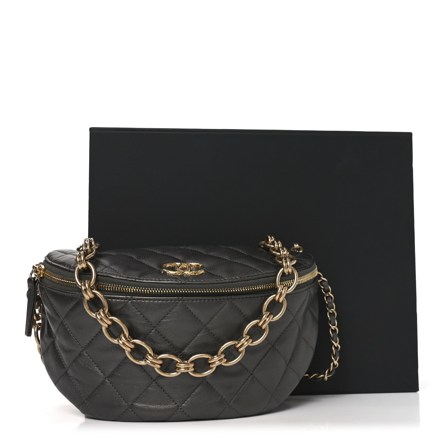 Chanel Metallic Calfskin Pearl Quilted CC Belt Bag Ruthenium