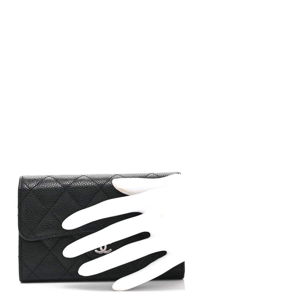 Caviar Quilted Medium Flap Wallet Black