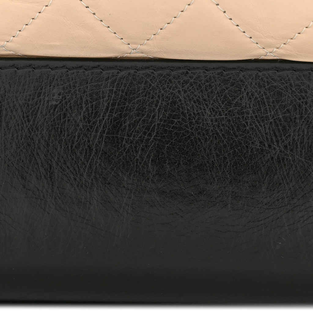 Chanel Aged Calfskin Quilted Medium Gabrielle Hobo Beige Black