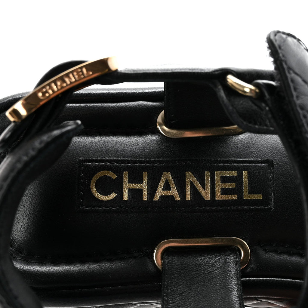 Lambskin Quilted Platform Sandals 37 Black