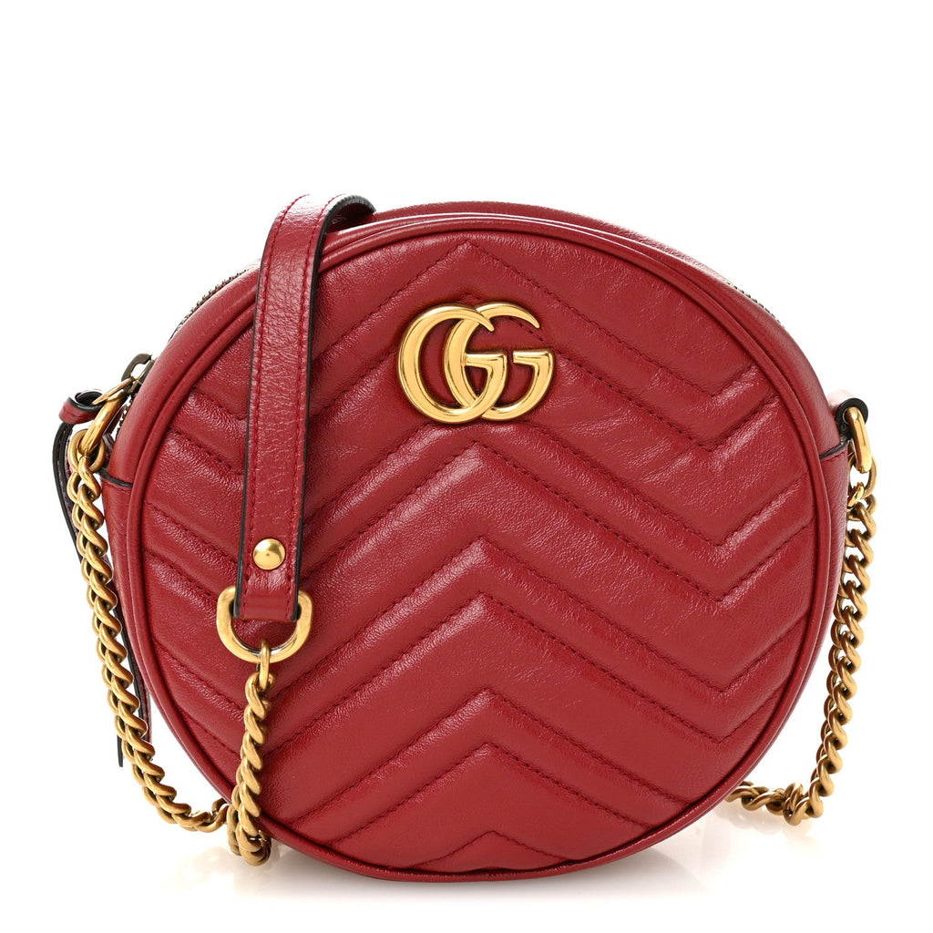 Gucci Glazed Calfskin Matelasse Heart Mini GG Marmont Round Shoulder Bag Romantic Cerise