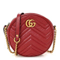 Gucci Glazed Calfskin Matelasse Heart Mini GG Marmont Round Shoulder Bag Romantic Cerise