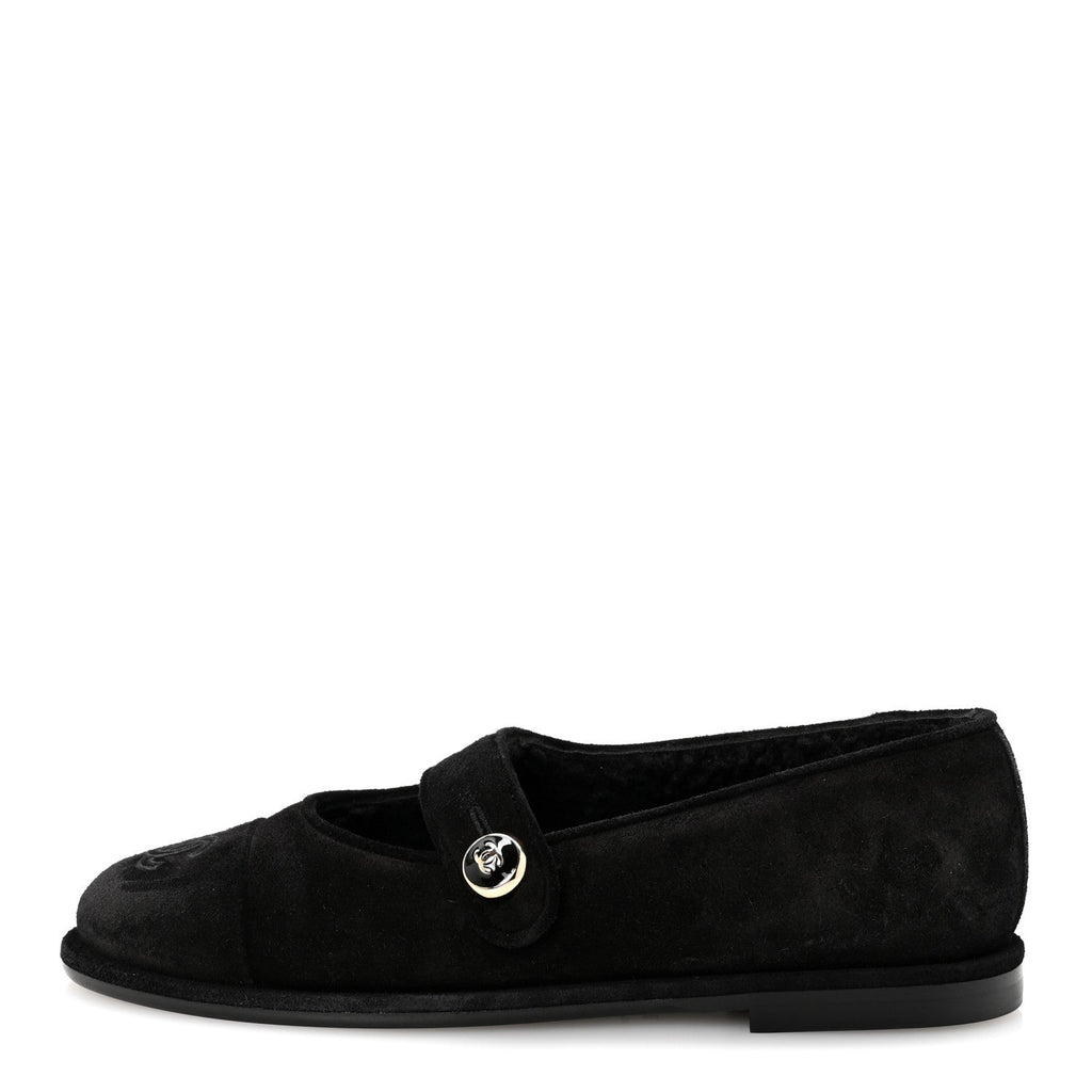 Chanel Suede Cap Toe CC Mary Jane Flats 37 Black