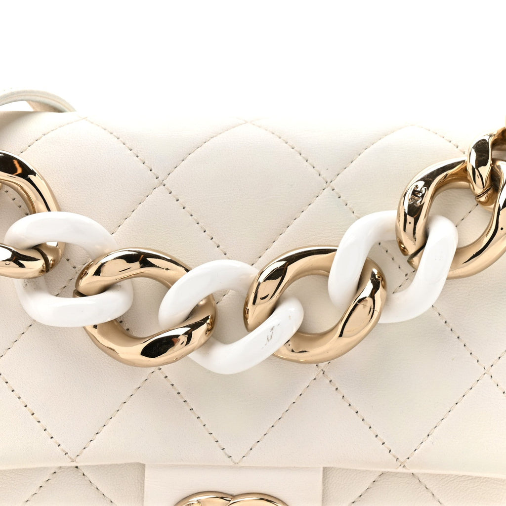 Chanel Lambskin Quilted Resin Bi-Color Chain Flap Bag White
