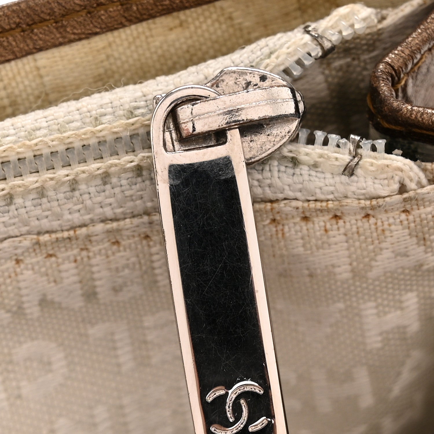 Metallic Aged Calfskin Quilted Cambon Yen Wallet Gold
