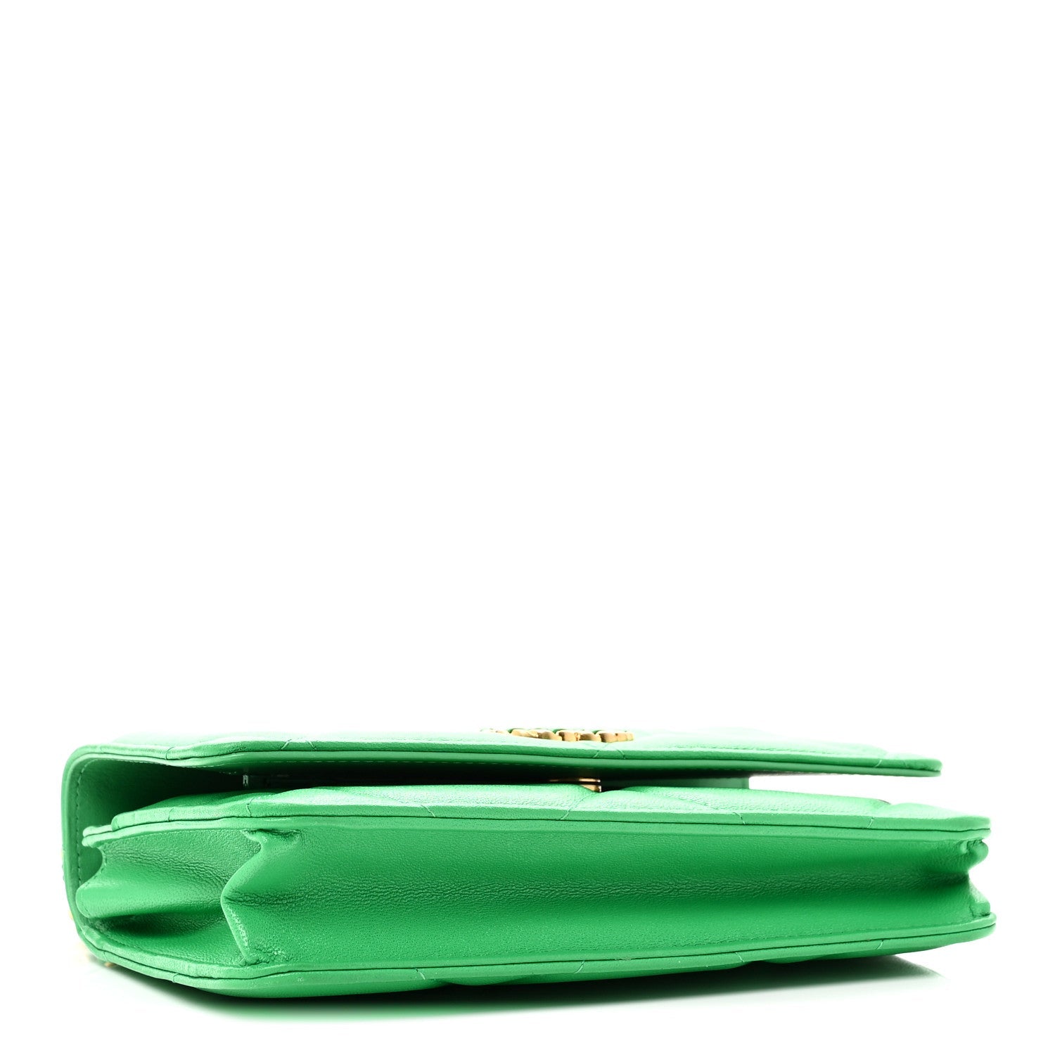 Chanel Shiny Goatskin Quilted Chanel 19 Wallet On Chain WOC Green