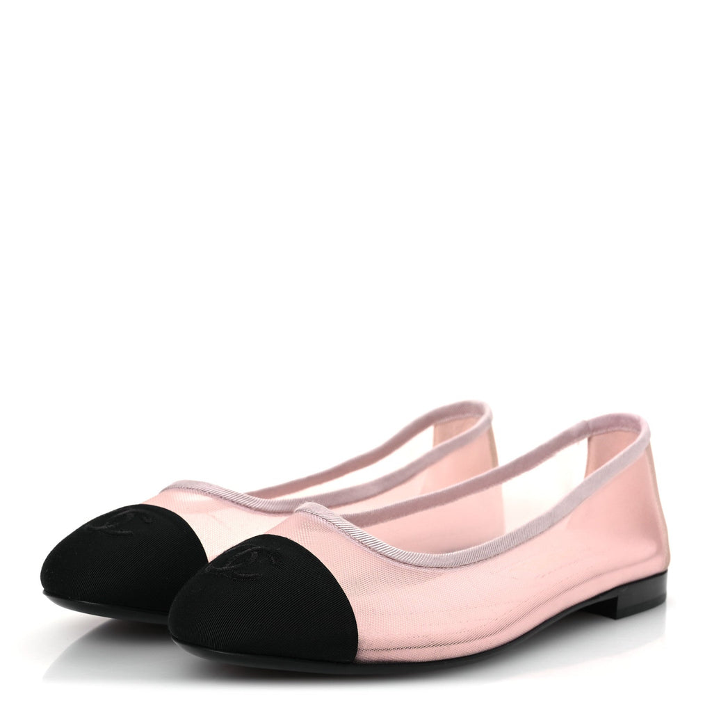 Mesh Grosgrain CC Ballerina Flats 39.5 Pink Black