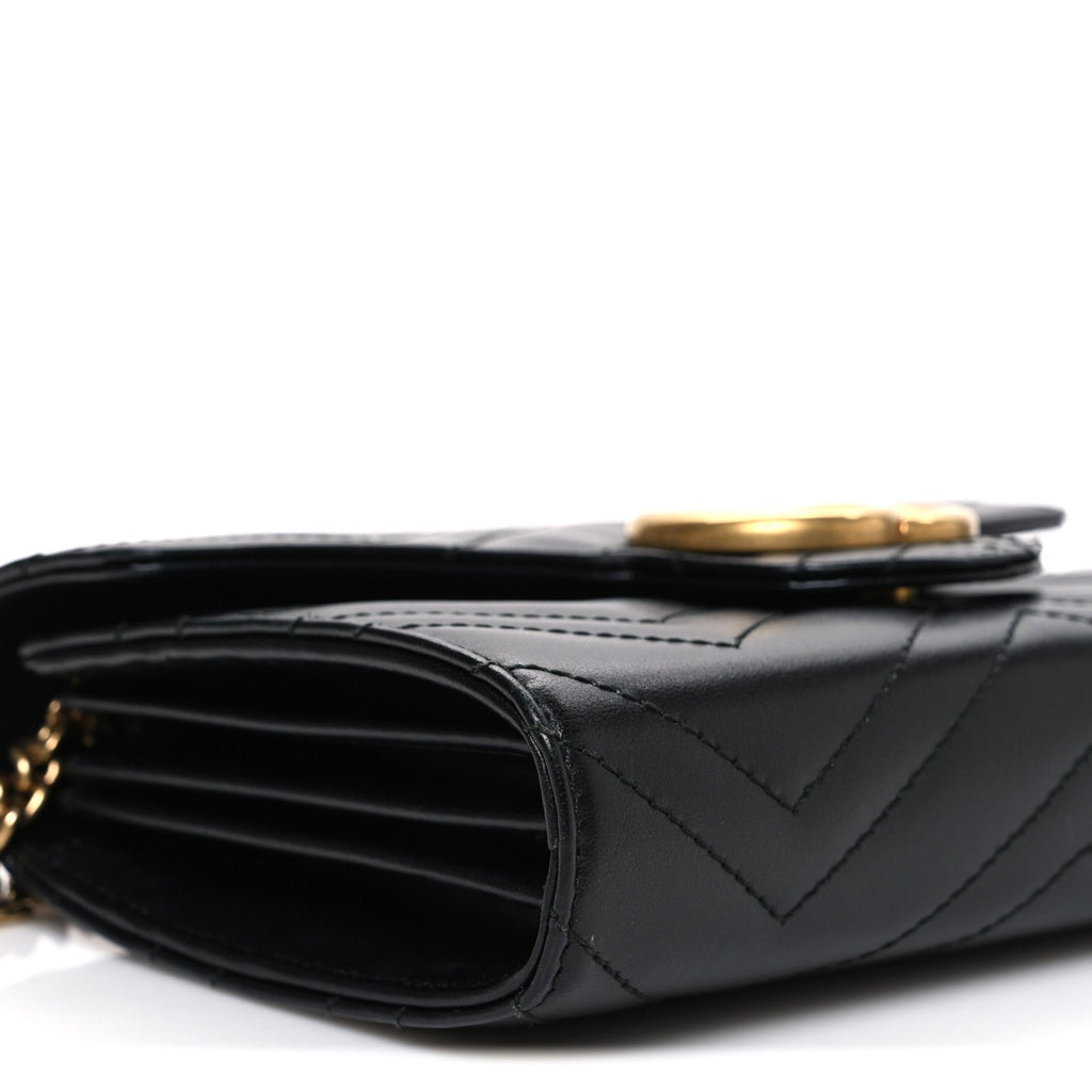 Gucci Calfskin Matelasse GG Marmont Chain Wallet Black