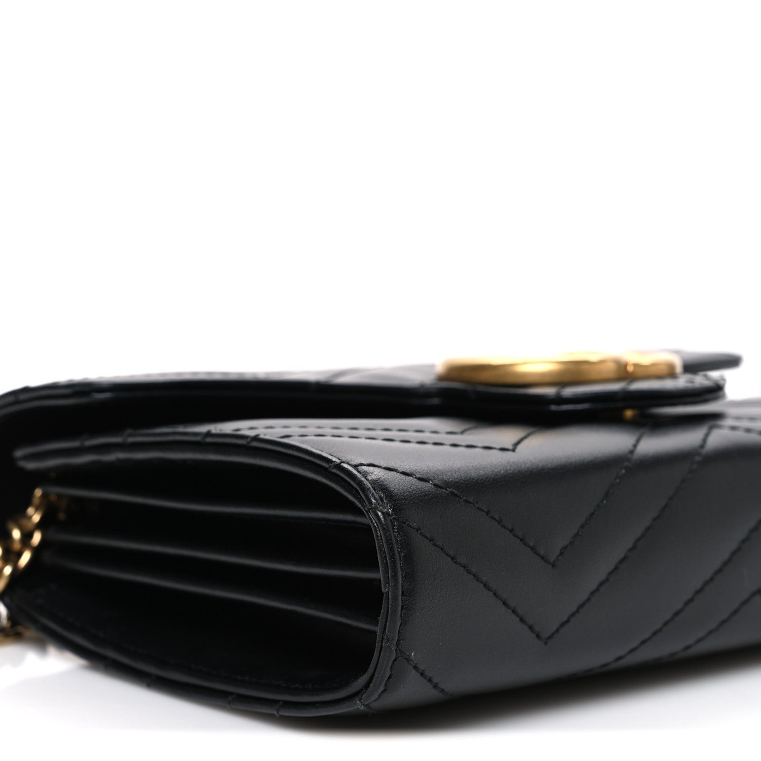Gucci Calfskin Matelasse GG Marmont Chain Wallet Black