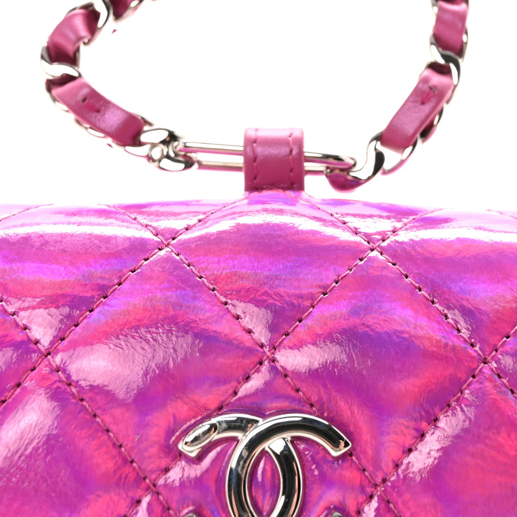 Chanel Patent Lambskin Quilted CC Hook Card Holder Pink