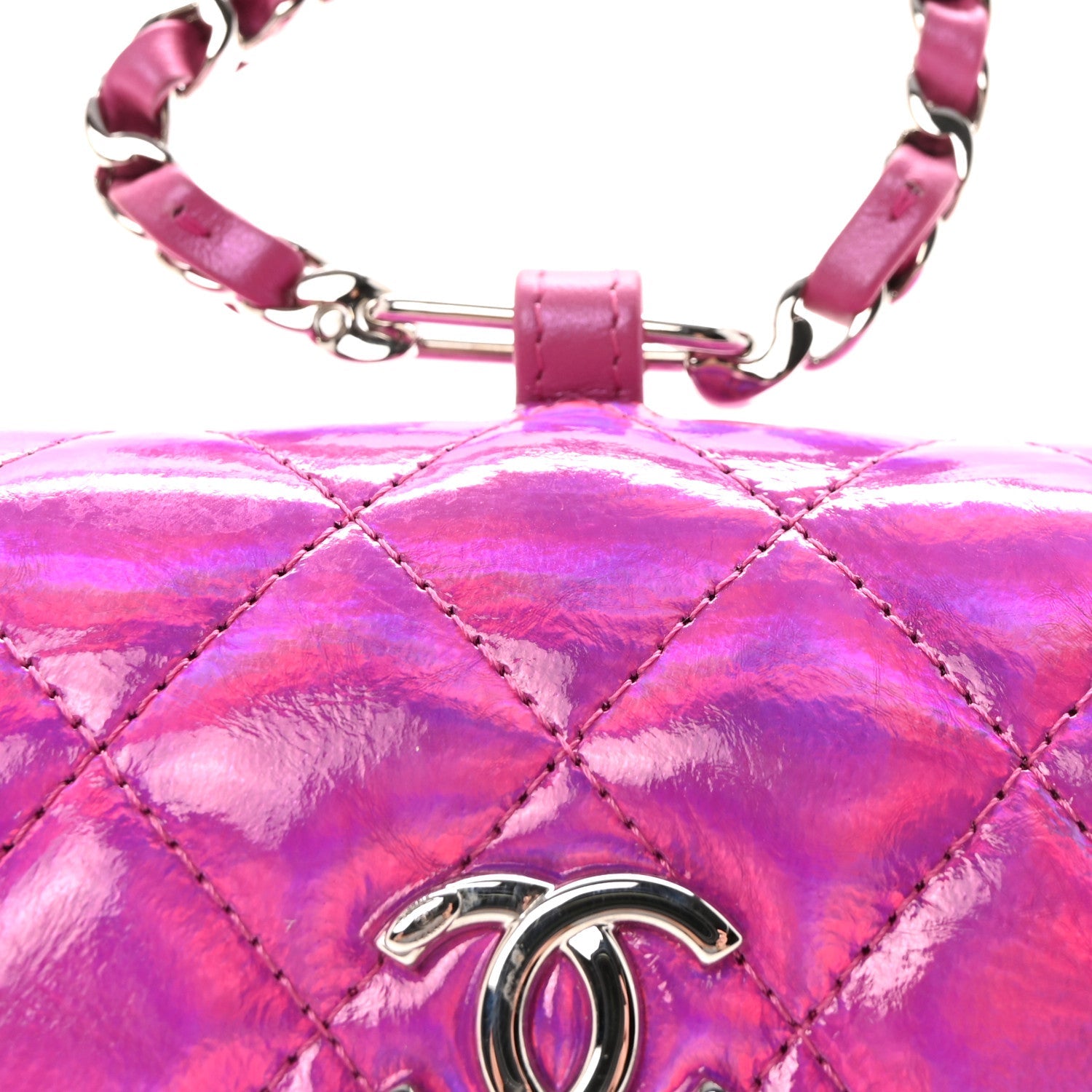 Chanel Patent Lambskin Quilted CC Hook Card Holder Pink