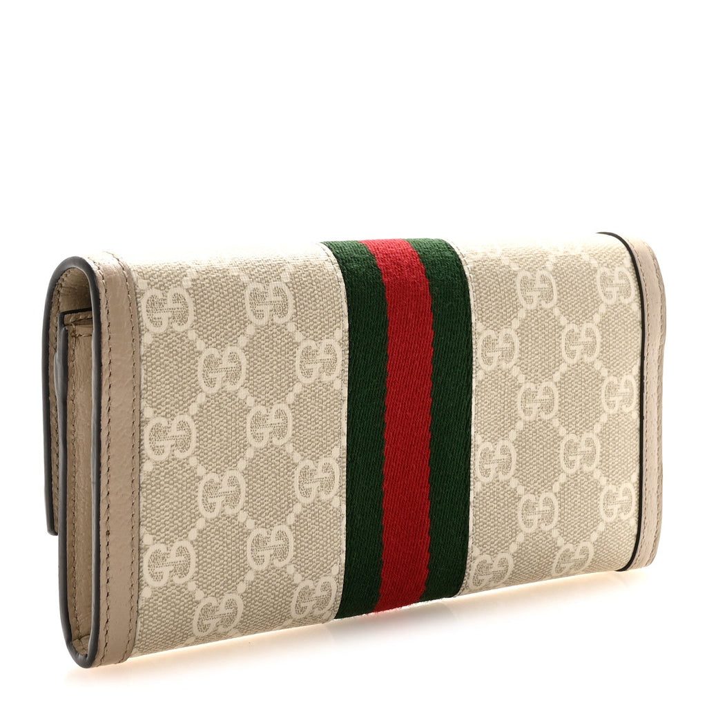 Gucci GG Supreme Monogram Web Ophidia Continental Wallet Beige Mystic White Oatmeal