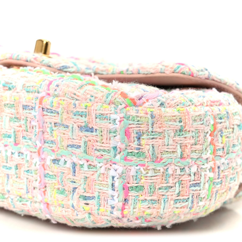 Chanel Tweed Quilted Baywatch Top Handle Flap Light Pink Green Orange Purple