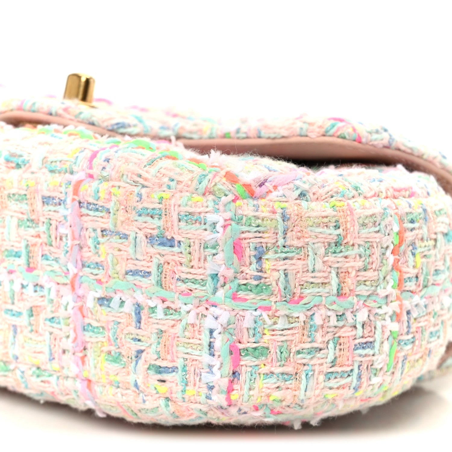 Chanel Tweed Quilted Baywatch Top Handle Flap Light Pink Green Orange Purple