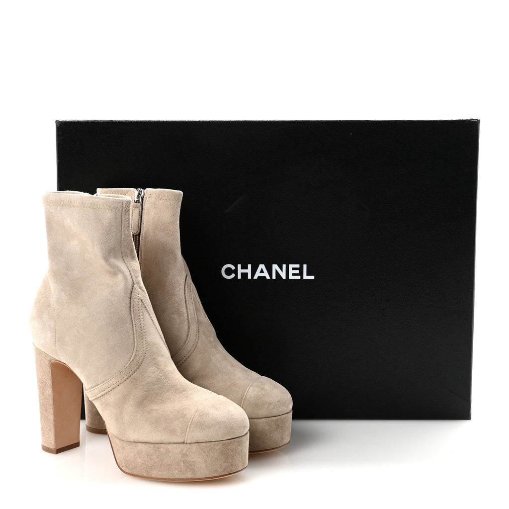 Chanel Suede Calfskin Platform Short Boots 40 Beige