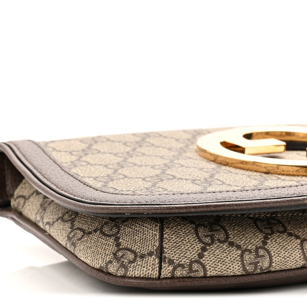 Gucci GG Supreme Monogram Textured Dollar Calfskin Blondie Chain Shoulder Flap Bag Beige Ebony New Acero