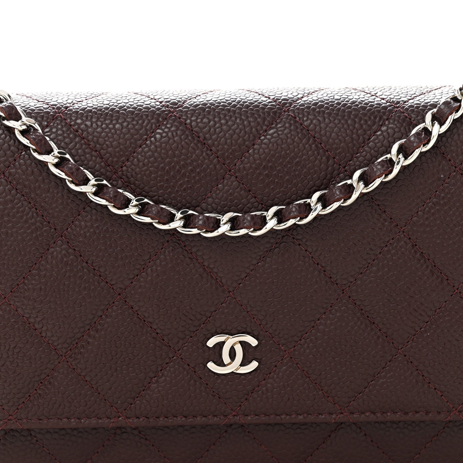 Chanel Caviar Quilted Wallet on Chain WOC Burgundy