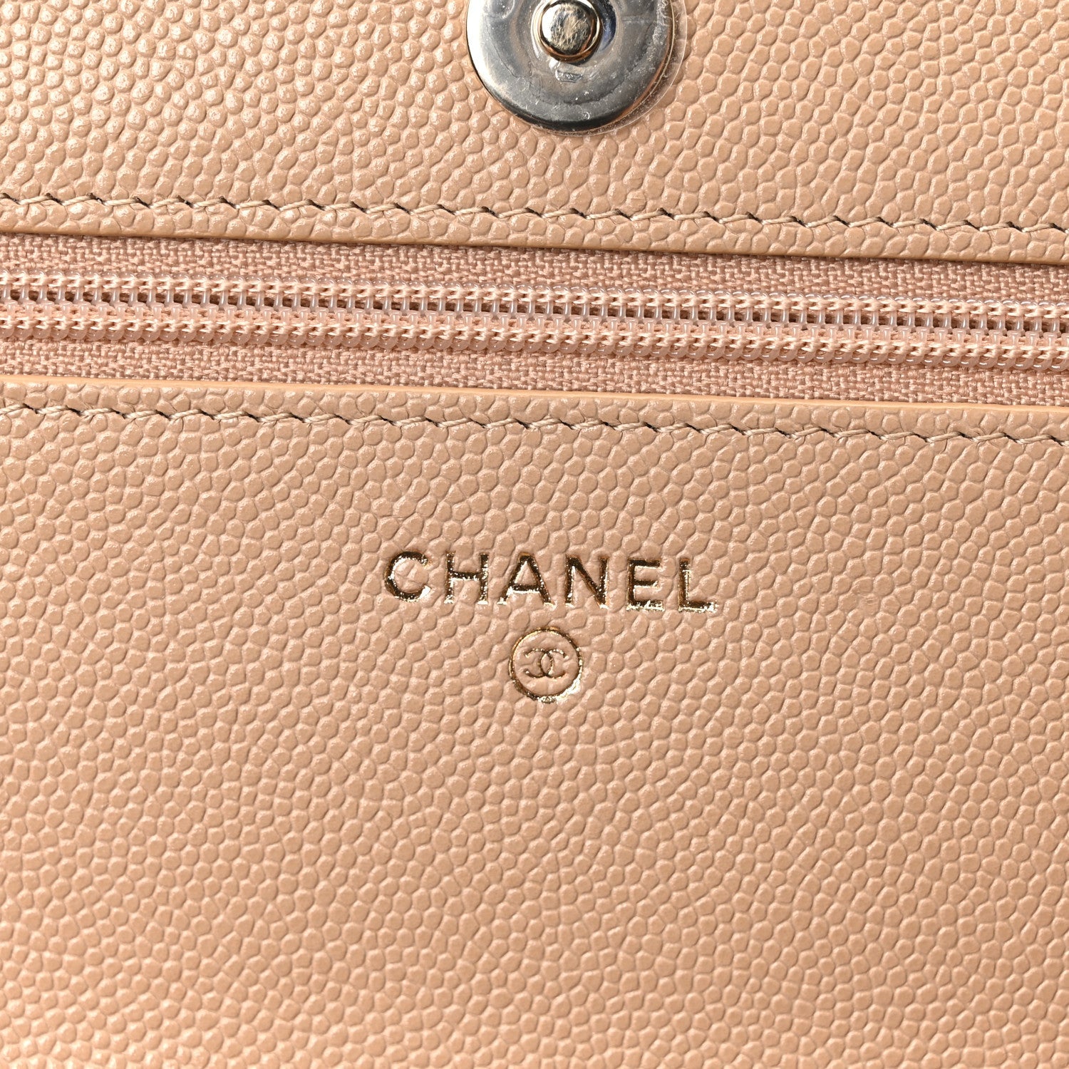 Chanel Caviar Quilted Crystal CC Wallet On Chain WOC Beige
