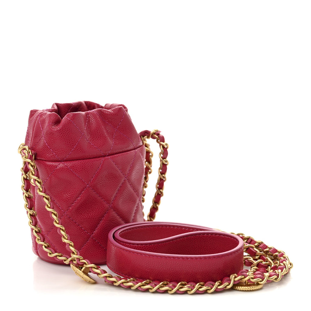 Chanel Caviar Quilted Twist Your Buttons Mini Bucket Bag Fuchsia