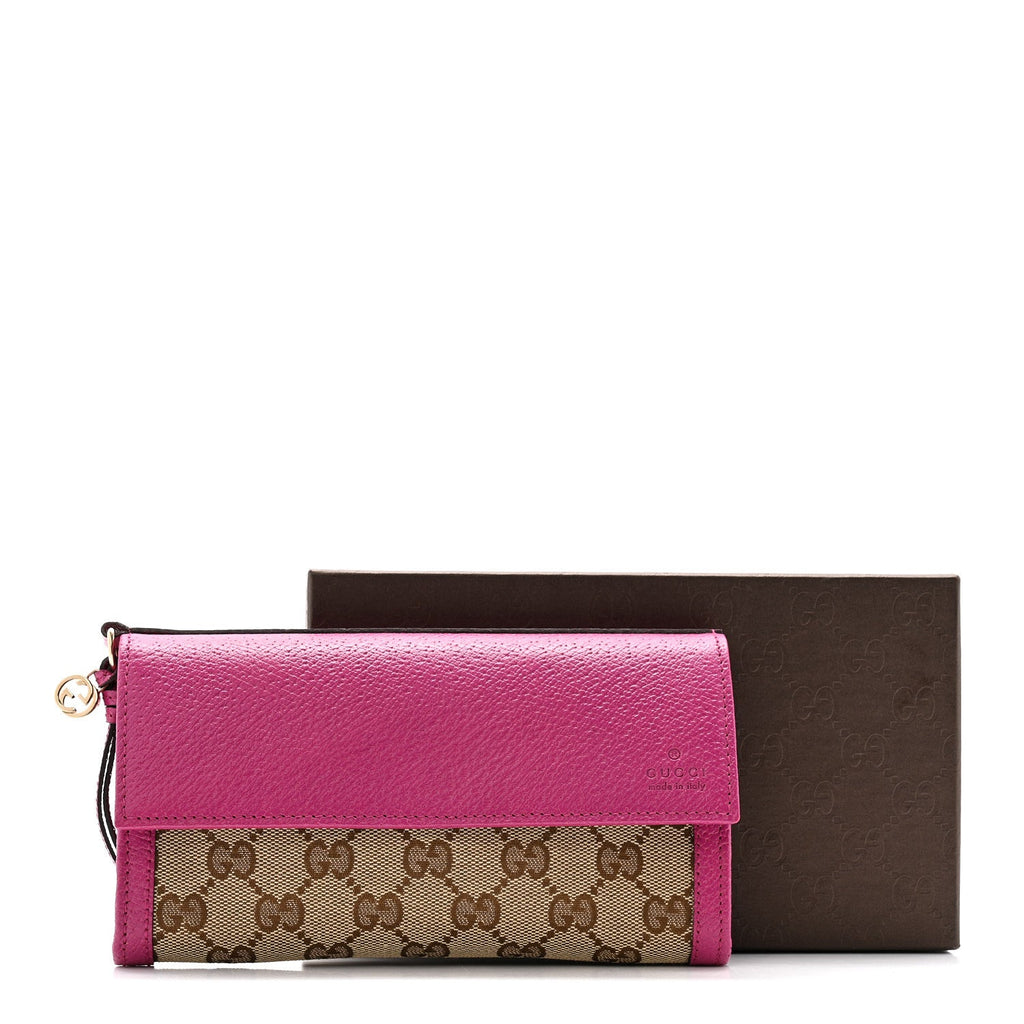Gucci Calfskin GG Monogram Continental Wallet Beige Fuchsia