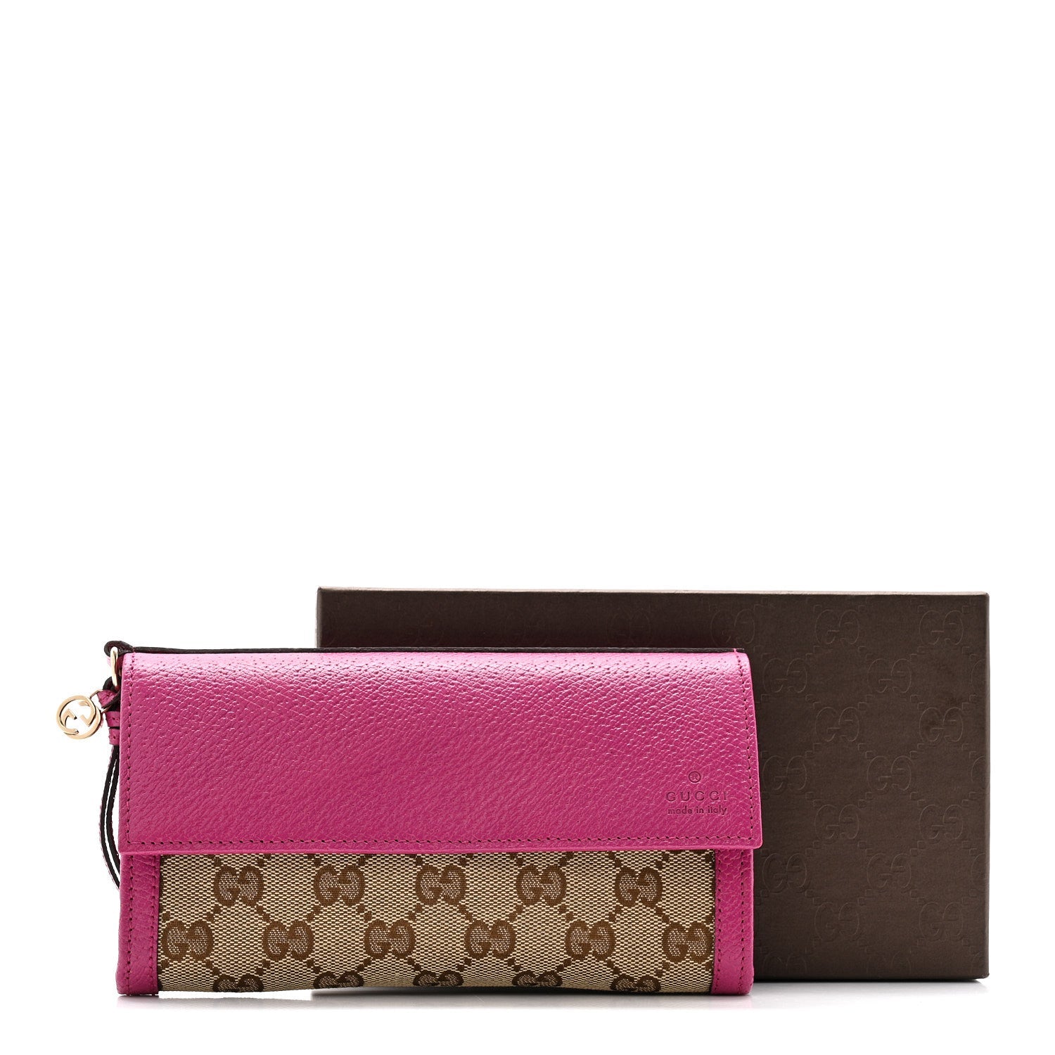 Gucci Calfskin GG Monogram Continental Wallet Beige Fuchsia