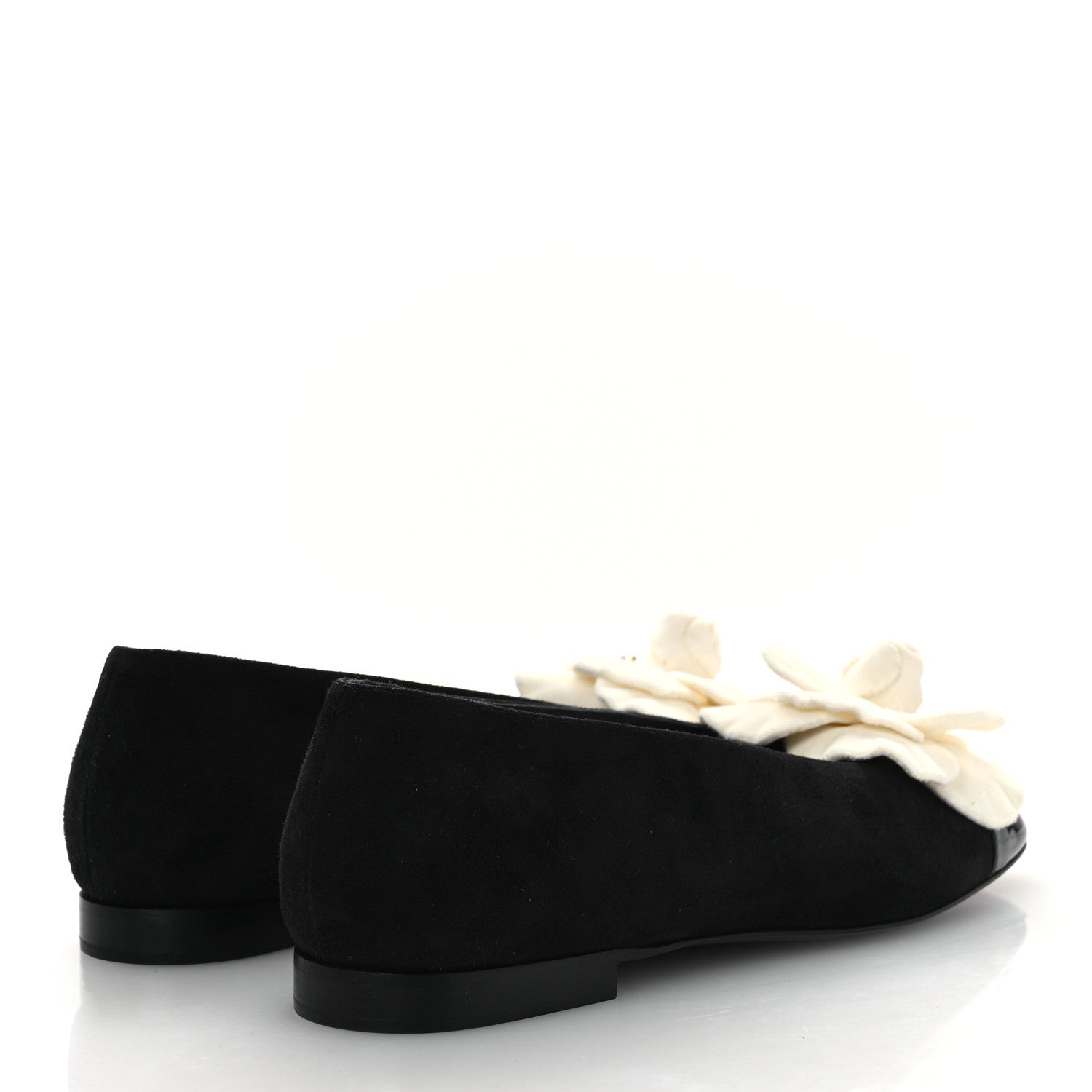Chanel Suede Patent Cap Toe Camellia Ballerina Flats 36.5 Black White