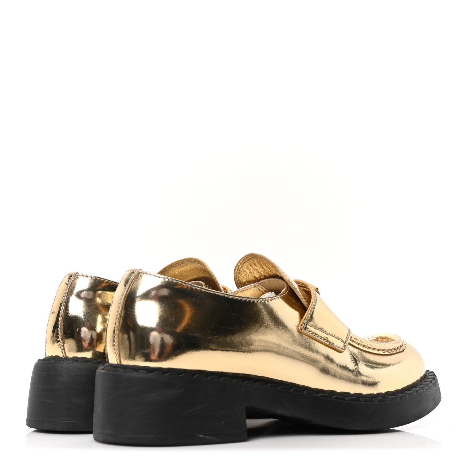 Prada Metallic Brushed Calfskin Metal Triangle Logo 50mm Loafers 39.5 Platino