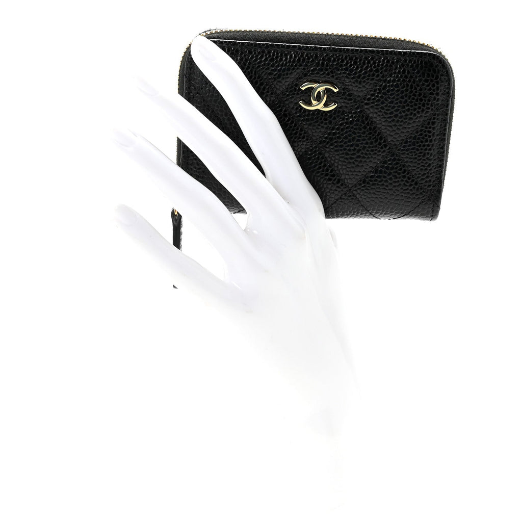 Caviar Quilted Zip Coin Purse Black