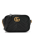 Gucci Calfskin Matelasse Mini GG Marmont Chain Shoulder Bag Black