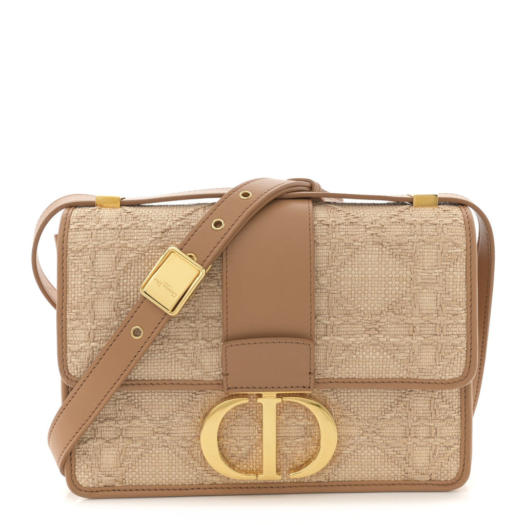 Christian Dior Raffia Calfskin 30 Montaigne Flap Bag Beige