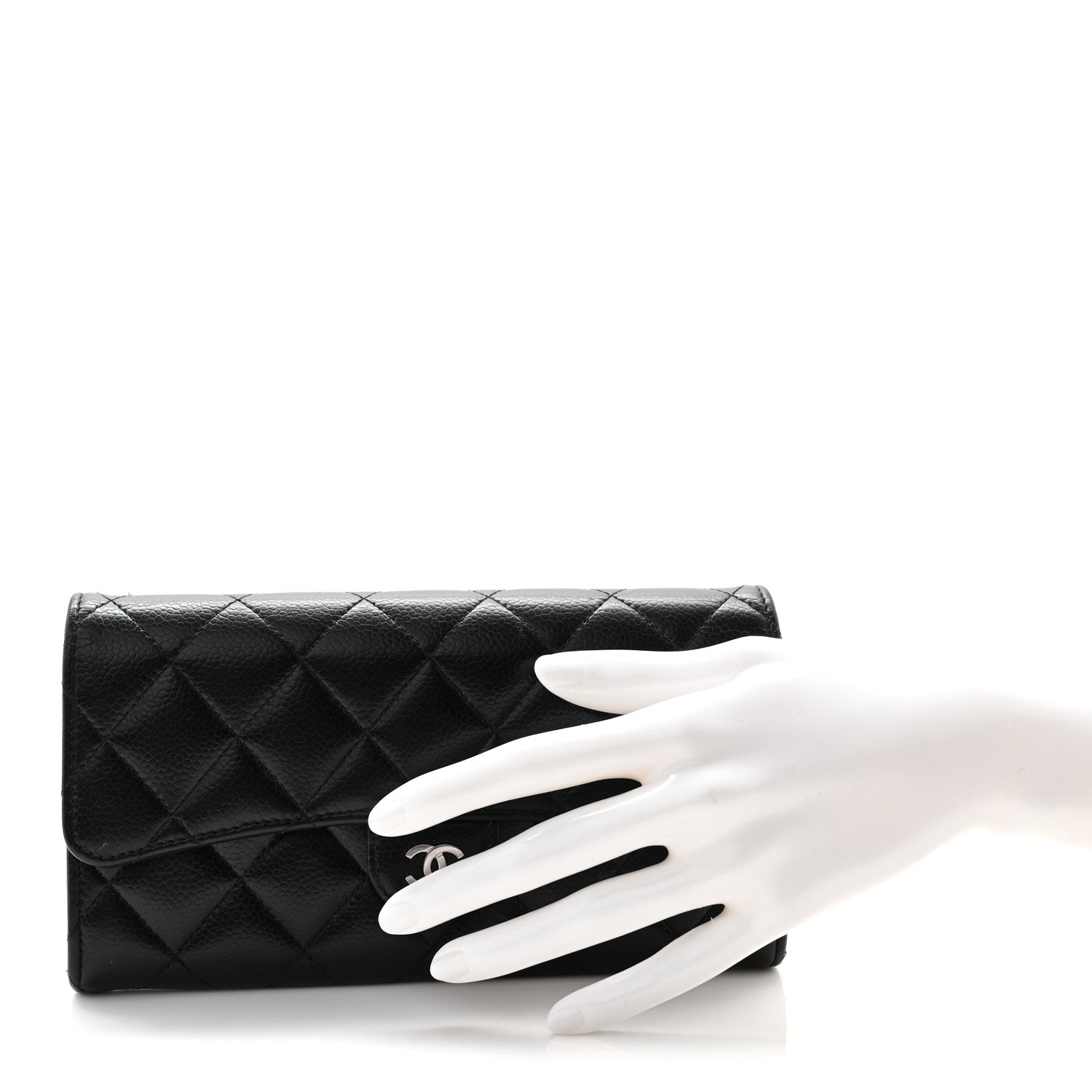 Caviar Quilted Large Gusset Flap Wallet Black